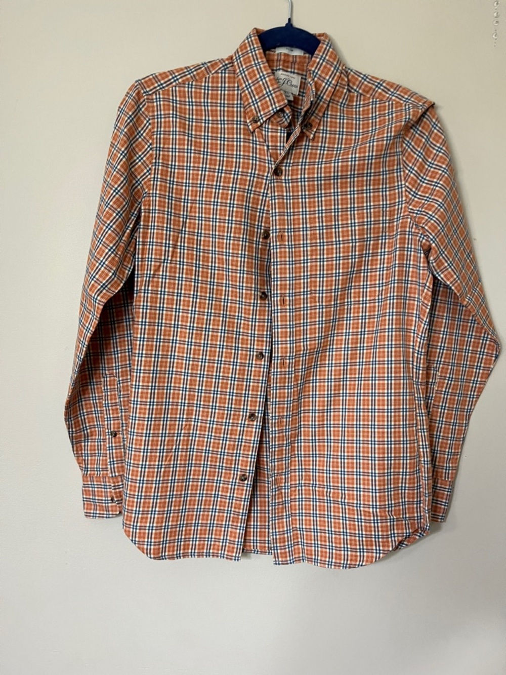 J. Crew Orange Plaid Button-Down Shirt with Navy and White